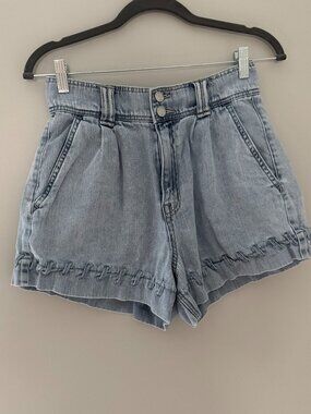 Sam Coleman Light Wash Denim Shorts Whipstitch Hem